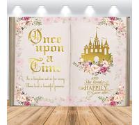 ASDCXZ Once Upon a Time Telón de Fondo 2,5x1,8m, Flores Rosadas Castillo Dorado Princesa Cumpleaños Vinilo Fondo de Fotografía para Niña Primera Fiesta de Cumpleaños Decoración de Mesa de Pastel