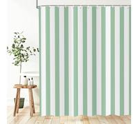 ASDCXZ Rayas Cortina de Ducha 165x180 cm, Moderno Minimalista Japonés Estilo Verde y Blanco Vertical Rayas Impermeable Cortina de Baño Textil Lavable Cortinas Ducha para Bañera con 12 Ganchos