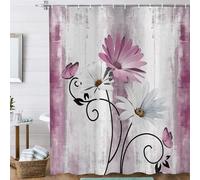 ASDCXZ Rústico Cortijo Cortina de Ducha 120x200 cm, Vendimia Granja Rosa Margarita Flores Mariposa Impermeable Baño Cortina Poliéster Textil Lavable Cortinas Ducha para Bañera con 8 Ganchos