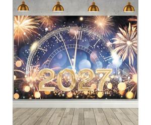 ASDCXZ Telón de Fondo Año Nuevo 1.8x1.2m, Medianoche Cuenta Atrás Romano Dígito Mira Brillo Fuegos Artificiales Fondo de Fotografía 2027 Año Nuevo Eva Fiesta Decoración Bandera Accesorio de Tiro