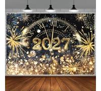 ASDCXZ Telón de Fondo Año Nuevo 2.5x1.8m, Medianoche Cuenta Atrás Romano Dígito Mira Dorado Fuegos Artificiales Fondo de Fotografía 2027 Año Nuevo Eva Fiesta Decoración Bandera Accesorio de Tiro