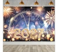 ASDCXZ Telón de Fondo Año Nuevo 3.6x3m, Medianoche Cuenta Atrás Romano Dígito Mira Brillo Fuegos Artificiales Fondo de Fotografía 2027 Año Nuevo Eva Fiesta Decoración Bandera Accesorio de Tiro