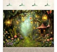 ASDCXZ Telón de Fondo Bosque Encantado 1.5x1m, Primavera Mariposa Setas País Milagroso Casa de Madera Fotografía Fondo Hada Bosque Té de Hadas Cumpleaños Fiesta Decoración Bandera Estudio Accesorios