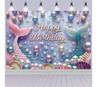 ASDCXZ Telón de Fondo Cumpleaños de Sirena 3x2.5m, Rosa Púrpura Cola de Sirena Perla Cáscara Fotografía Fondo para Niña Princesa Cumpleaños Fiesta Pastel de Mesa Decoración Banners Foto Accesorios