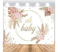 ASDCXZ Telón de Fondo de Baby Shower 2,2x1,5m, Oh Bebé Boho Flores Rosas Pampas Hierba Niña Bautismo Fotografía Telón de Fondo para Baby Shower Recién Nacido Fiesta de Cumpleaños Decoración