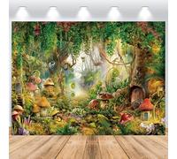 ASDCXZ Telón de Fondo de Bosque 2,2x1,5 m, Bosque Verde Casa de Hongos País de Las Maravillas Vinilo Fondo de Fotografía para cumpleaños Baby Shower Fiesta temática del Bosque, Fondo de Estudios