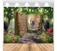 ASDCXZ Telón de Fondo de Bosque 2,5x1,8 m, Libro de Cuentos de Hadas Castillo Bosque Vinilo Fondo de Fotografía con Purpurina para cumpleaños Baby Shower Fiesta temática del Bosque, Fondo de Estudios