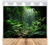 ASDCXZ Telón de Fondo de Bosque 2.7x1.8m, Misterioso Verde Selva Tropical Selva Tropical Explorar Vinilo decoración fotografía telón de Fondo para cumpleaños Baby Shower Fiesta Bosque temática Decor