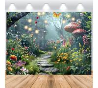 ASDCXZ Telón de Fondo de Bosque Encantado 2.5x1.8m, Primavera Cuento de Hadas Magia Jardín Fotografía Fondo Setas Mariposa Bosque Té de Hadas Cumpleaños Fiesta Decoración Banner Accesorios de Estudio