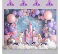 ASDCXZ Telón de Fondo de Castillo Rosa 1.5x1m, Arco Lris Globo Flores Princesa Tema Fotografía Fondo para Chicas 1er Princesa Cumpleaños Bebé Bienvenida Fiesta Decoración Banners Foto Accesorios