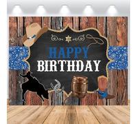 ASDCXZ Telón de Fondo de cumpleaños de Vaquero Occidental 1.5x1m, Salvaje Oeste Rústico Rodeo Cowboy Wood Banner Vinilo Fotografía de Fondo para decoración de Mesa de Pastel de Fiesta de cumpleaños