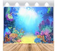 ASDCXZ Telón de Fondo de Debajo del Mar 2,2x1,5 m, Océano Azul Subacuático Estrella de Mar Coral Fondo de Fotografía Niños Cumpleaños Baby Shower Fiesta Banner Pastel Decoración de Mesa Accesorios