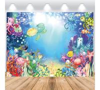 ASDCXZ Telón de Fondo de Debajo del Mar 2,5x1,8m, Dibujos Animados Lindo Animal Subacuático Tortuga Medusa Cangrejo Pez Fotografía Fondo Niños Cumpleaños Baby Shower Fiesta Banner Pastel Mesa Decor