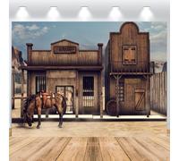 ASDCXZ Telón de Fondo de la casa de Madera del Oeste Vintage 2.2x1.5m, Cabaña de Granero de Caballos Banco Vinilo Fondo de fotografía de Vaquero Occidental Chico Hombre Retratos Accesorios de Estudio