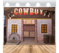 ASDCXZ Telón de Fondo de la Ciudad del Oeste 2.2x1.5m, Vintage Rural Country Casa de Madera Pared de ladrillo West Cowboy Fotografía de Fondo Baby Shower Cumpleaños Fiesta Decor Banner Studio Props