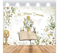 ASDCXZ Telón de Fondo de Mi Primera Comunión 3x2.5m, Flores Hojas Paloma Blanca Biblia Santa Comunión Tema Fotografía Fondo Niña Niño Baby Shower Dios Bendito Fiesta Pastel Mesa Decoraciones Banner