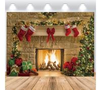 ASDCXZ Telón de Fondo de Navidad 2,2x1,5 m, Pared Interior Chimenea Calcetines de árbol Regalo de árbol de Navidad Fondo Vinilo Celebración Familiar Adornos de Fiesta Fotografía telón de Fondo Banner
