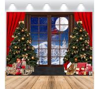 ASDCXZ Telón de Fondo de Navidad 2,2x1,5 m, Ventana Escena de Nieve Papá Noel Árbol de Navidad Regalo Fondo Vinilo Celebración Familiar Adornos de Fiesta Fotografía telón de Fondo Banner