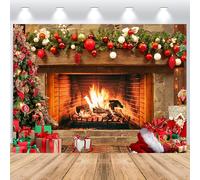 ASDCXZ Telón de Fondo de Navidad 2.2x1.5m, Invierno Interior Chimenea Árbol Caja de Regalo Rojo Tema Fondo de Fotografía Navidad Año Nuevo Familia Niño Celebración Fiesta Hogar Decoración Banner