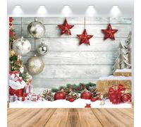ASDCXZ Telón de Fondo de Navidad 2.7x1.8m, Pared de Madera Invierno Nieve Árbol de Navidad Bolas Xmas Tema Fondo de Fotografía Año Nuevo Familia Niños Celebración Fiesta Hogar Decoración Banner