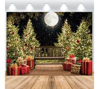 ASDCXZ Telón de Fondo de Navidad 3.6x2.5m, Invierno Luna Llena Árbol de Navidad Caja de Regalo Xmas Tema Fondo de Fotografía Año Nuevo Familia Niños Celebración Fiesta Hogar Decoración Banner