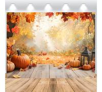 ASDCXZ Telón de Fondo de Otoño 2.7x1.8m, Suelo de Madera Calabaza Hojas de Arce Paisaje Natural Otoño Tema Fondo de Fotografía para Acción de Gracias Fiesta Decoración Banner Estudio Accesorios