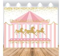 ASDCXZ Telón de Fondo de Primer Cumpleaños para Niña 2.2x1.5m, Compañía de Circo Carrusel de Oro Rosa Chica Primer cumpleaños fotografía Fondo Princesa Fiesta de cumpleaños Pastel Mesa Decor Banner