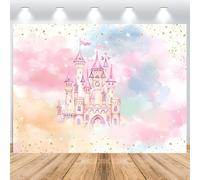 ASDCXZ Telón de Fondo de Princesa Castillo 2.2x1.5m, Dibujos Animados Rosa Castillo Arco Iris Estrella Fotografía Fondo para Niña 1er Cumpleaños Bodas Fiesta Decoración Banner Accesorios de Estudio