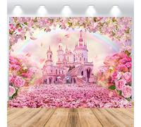 ASDCXZ Telón de Fondo de Princesa Castillo 2.2x1.5m, Fantasy Wonderland Rosa Castillo Arco Iris Floral Fotografía Fondo para Niña 1er Cumpleaños Bodas Fiesta Decoración Banner Accesorios de Estudio