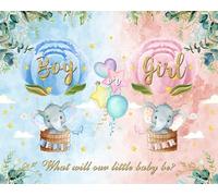 ASDCXZ Telón de Fondo de Revelación de Género 2,2x1,5m, Niño o Niña Lindo Elefante Rosa Azul Globo Aerostático Hojas Verdes Vinilo Fotografía de Fondo para Baby Shower Fiesta Decor Estudio Accesorios