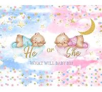 ASDCXZ Telón de Fondo de Revelación de Género 2,5x1,8m, Él o Ella Lindo Oso Macaron Rosa Azul Estrella Nube Vinilo Fotografía de Fondo para Baby Shower Cumpleaños Fiesta Decor Accesorios de Estudio