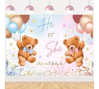 ASDCXZ Telón de Fondo de Revelar el Género 1.8x1.2m, Boho Bebé Oso Rosa Azul Flores de Globo Él o Ella Fotografía Fondo Fiesta de Bienvenida al Bebé Mesa de Pastel Decoración Bandera Fotos Accesorios