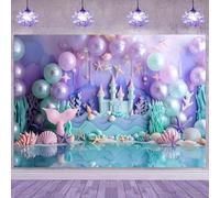 ASDCXZ Telón de Fondo de Sirena 3.6x3m, Bajo el Agua Mundo Castillo Cáscara Océano Tema Fotografía Fondo para Chicas Princesa Cumpleaños Bebé Bienvenida Fiesta Decoración Banners Foto Accesorios