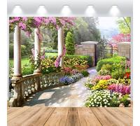 ASDCXZ Telón de Fondo del Jardín de Primavera 3x2.5m, Jardín Arquitectura Columnas Colorido Flores Fotografia Fondo para Niños Cumpleaños Boda Baby Shower Fiesta Decoración Accesorios de Estudio