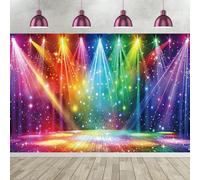 ASDCXZ Telón de Fondo Disco de Escenario Arcoiris 3.6x2.5m, Colorido Luces de Neón Música Escénica Fotografía Fondo para Años 70 80 90 Roca Club de Música Discotecas Fiesta Decoración Bandera