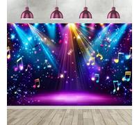ASDCXZ Telón de Fondo Disco de Escenario Arcoiris 3x2.5m, Colorido Luces de Neón Etapa Notas Musicales Fotografía Fondo para Años 70 80 90 Roca Club de Música Discotecas Fiesta Decoración Banners