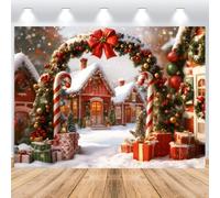 ASDCXZ Telón de Fondo Navidad 1.5x1m, Maravillas Invernal Enorme Arco de Pino Bastón de Caramelo Rojo Paisaje Nevado Fondo de Fotografía Navidad Familia Fiesta Decoraciones Banner Foto Accesorios