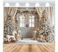 ASDCXZ Telón de Fondo Navidad 1.8x1.2m, Legante Caballo Mecedora de Árbol de Xmas Flocado de Plata Invierno Interior Fondo de Fotografía Navidad Familia Fiesta Decoraciones Banner Accesorios de Foto