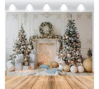ASDCXZ Telón de Fondo Navidad 1.8x1.2m, Vendimia Chimenea Blanca Clásico Interior Árbol de Navidad Oro Fondo de Fotografía Xmas Año Nuevo Tema Familia Decoraciones de Fiesta Banner Accesorios de Foto