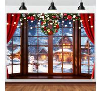 ASDCXZ Telón de Fondo Navidad 2.7x1.8m, Madera Ventana Maravillas Invernal Escena de Nieve Cabaña Muñeco de Nieve Fondo de Fotografía Navidad Familia Fiesta Decoraciones Banner Accesorios de Foto