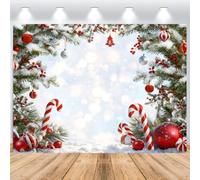 ASDCXZ Telón de Fondo Navidad 2.7x1.8m, Maravillas Invernal Bastón de Caramelo Rojo Bolas de Xmas Escena de Nieve Fondo de Fotografía Navidad Familia Fiesta Decoraciones Banner Accesorios de Foto