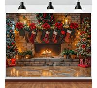 ASDCXZ Telón de Fondo Navidad 3.6x2.5m, Árboles de Navidad Verdes Xmas Chimenea Regalo Calcetín Fondo de Fotografía Xmas Año Nuevo Tema Familia Decoraciones de Fiesta Banner Accesorios de Foto