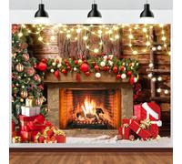 ASDCXZ Telón de Fondo Navidad 3.6x2.5m, Chimenea Rústica Granero de Madera Regalo de Árbol de Navidad Fondo de Fotografía Xmas Año Nuevo Tema Familia Decoraciones de Fiesta Banner Accesorios de Foto