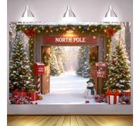 ASDCXZ Telón de Fondo Navidad 3.6x2.5m, Invierno Polo Norte Puerta de Madera Muñeco de Nieve Xmas Árbol Escena de Nieve Fondo de Fotografía Navidad Familia Fiesta Decoraciones Banner Foto Accesorios
