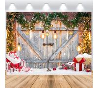 ASDCXZ Telón de Fondo Navidad 3.6x2.5m, Puerta de Madera Rústica Paisaje Nevado Pino Verde Regalo Fondo de Fotografía Xmas Año Nuevo Tema Familia Decoraciones de Fiesta Banner Accesorios de Foto