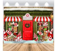 ASDCXZ Telón de Fondo Navidad 3.6x2.5m, Rojo y Verde Navidad Tienda de Dulces Casa de Pan de Jengibre Fondo de Fotografía Xmas Año Nuevo Tema Familia Decoraciones de Fiesta Banner Accesorios de Foto
