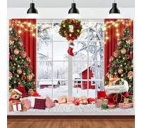 ASDCXZ Telón de Fondo Navidad 3x2.5m, Oso de Regalo de Árbol de Navidad de Paisaje de Nieve Ventana Fondo de Fotografía Xmas Año Nuevo Tema Familia Decoraciones de Fiesta Banner Accesorios de Foto