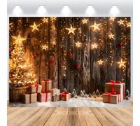 ASDCXZ Telón de Fondo Navidad 3x2m, Árbol de Xmas Luz de Estrellas Pared de Madera Oscura Vintage Pino Invierno Fondo de Fotografía Navidad Familia Fiesta Decoraciones Banner Accesorios de Foto