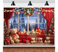 ASDCXZ Telón de Fondo Navidad 3x2m, Cortina Roja Navidad Baren Nieve Pino Invierno Ventana Fondo de Fotografía Xmas Año Nuevo Tema Familia Decoraciones de Fiesta Banner Accesorios de Foto