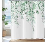 ASDCXZ Verde Menta Eucalipto Cortina de Ducha 180x200 cm, Primavera Acuarela Hojas de Eucalipto Floral Plantas Impermeable Cortina de Baño Textil Lavable Cortinas Ducha para Bañera con 12 Ganchos